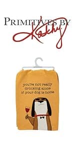 Primitives by Kathy Cotton Dish Towel Set - Dog Design, Kitchen/Bathroom Decor, Tea Towels, 28"x28"