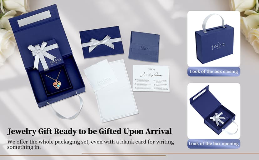 925 Sterling Silver Double Birthstone Rose Flower Heart Jewelry Necklaces for Women Anniversary Love Forever Necklaces for Her Birthday Gifts for Wife Girlfriend Mom Mothers Day Rose Gold