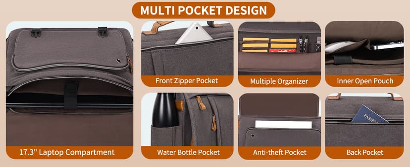 ESTARER Men Messenger Bag 17-17.3 Inch Laptop Bag Water-resistant Canvas Computer Shoulder Bag Briefcase for Work College Travel, Grey