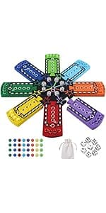Original Marble Game Wahoo Board Game Double Sided Painted Wooden Fast Track Board Game for 6 and 4 Players 6 Colors 24 Marbles 6 Dice for Family Friends