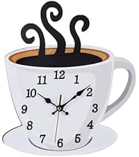 Fomaris Kitchen Clock Coffee Cup Wall Decor, Cafe Decorative Kitchen Wall Clocks Battery Operated for Home Office