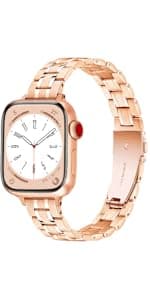 Slim Metal Band for Apple Watch Bands for Women 41mm 40mm 42mm(S10/11) 38mm iWatch Bands, Thin Dressy Fancy Strap for Apple Watch Band Series 10 11 Series 9 8 SE 7 6 5 4 3-Starlight+Rose Gold