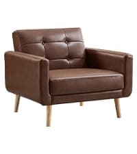 INZOY Mid Century Modern Accent Chair with Wood Frame, Upholstered Reading Armchair with Waist Cushion, Double Padded Accent Chair, Side Chair for Living Room Bedroom Office, Easy Assembly, Green