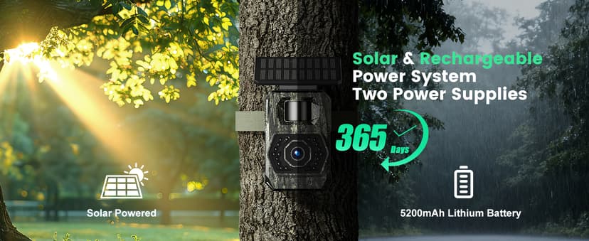 MAXDONE Solar Trail Camera WiFi Bluetooth - 48MP 30fps Game Camera with 5200mAh Rechargeable Battery, 0.1s Trigger Speed Motion Activated Trail Cam IP66 with 32GB TF Card for Wildlife Monitoring