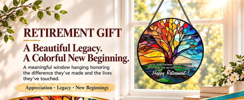 Retirement Gifts for Women Men- 8 Inch Stained Glass Suncatcher - Retirement Gift for Woman - Window Hanging Decor - Retired Gifts for Teacher, Nurse, Coworker, Boss, Employee B0H28SS623