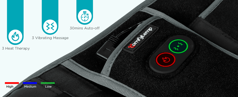 Comfytemp Cordless Heating Pad with Massager for Back Pain Relief, Portable Lower Back Massager Wearable, Birthday Gifts for Dad Mom Men Women Elderly, Rechargeable Period Cramps, 3 Heat Auto-Off, 58"