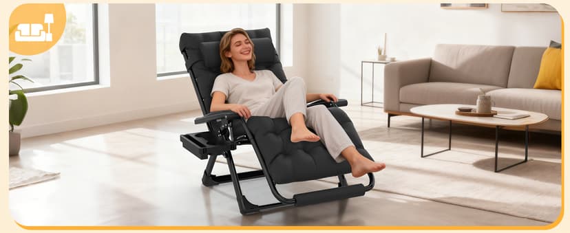 Slendor Oversized Zero Gravity Chairs XXL, 33In Padded Zero Gravity Lounge Chair, Lawn Recliner, Folding Patio Reclining Chair w/Aluminum Alloy Lock, Headrest, Cup Holder, Support 500lbs, Black
