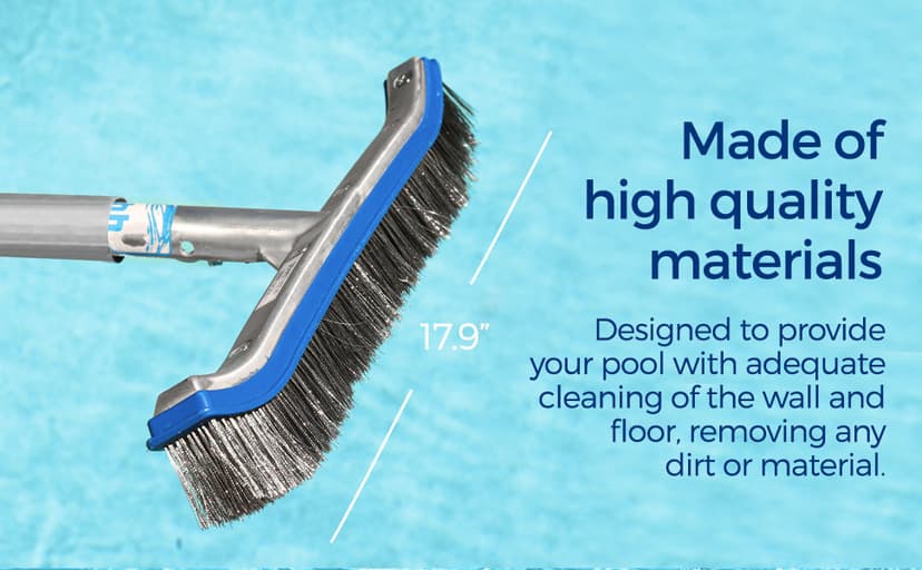 440 Heavy Duty Pool Brush - 18-inch Extra-Wide Metal Brush Head with Stainless Steel Wire Bristles & Curved Edges for Cleaning Pool Tiles, Walls, Floor, Steps (Stainless Steel)