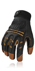 Vgo... -4℉ or above Winter Waterproof High Dexterity Heavy Duty Mechanic Glove, Anti-vibration, Anti-abrasion, Touchscreen (1 Pair,L,Brown,GA8954FW)