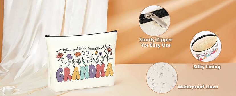 Grandma Gifts for Birthday Tote Bag Grandma Gifts Set from Granddaughter Grandson Grandchildren Grandkids Best Grandma Gifts Basket Tote Bag Makeup Bag 16 Oz Can Glass Bead Bracelet