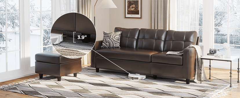 HONBAY Faux Leather Sectional Sofa, Convertible Sectional Couch L Shaped Couch Sofa for Small Space, Brown