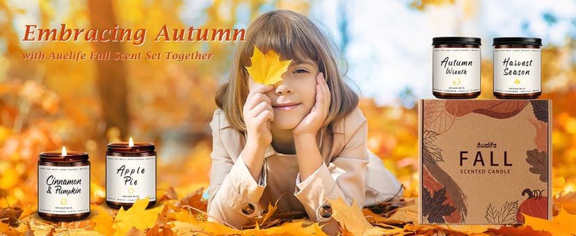 Auelife Fall Candle Set | 4 Pack Scented Candles for Home - Candle Gifts for Women Men, Soy Candles Home Scented | Autumn Fragrance of - Apple Pie/Cinnamon/Harvest/Wreath B0CC98RMFT