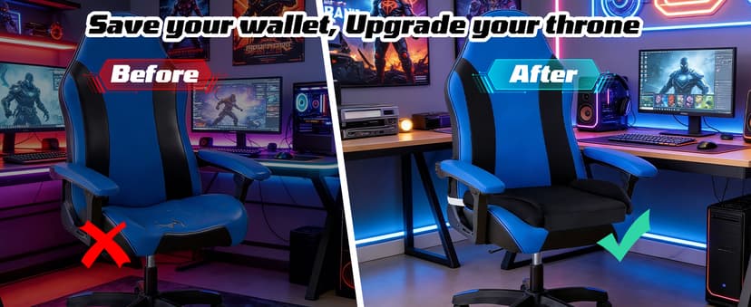 Gaming Chair Seat Cushion Pillow for Men Game Gaming Computer Chair Cushion Pad Extra Large Wide Memory Foam with Strap Long Sitting Gamer Black