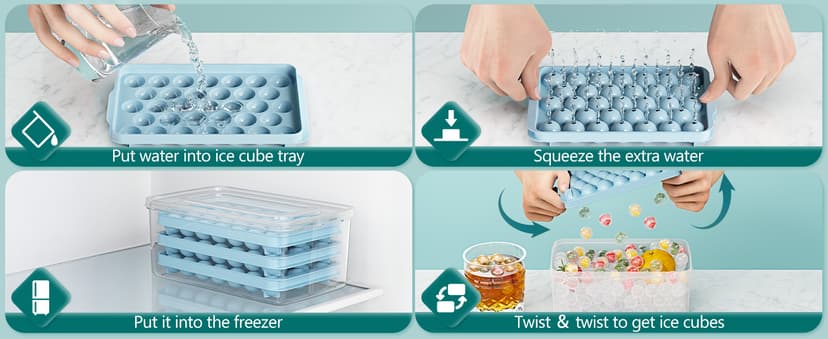 Optish 3 Pack Ice Trays for Freezer, 99 PCS Ice Cube Tray with Lid and Bin, Round Ice Cube Mold, Circle Ice Maker for Chilling Drinks (0.8 inch, Blue)
