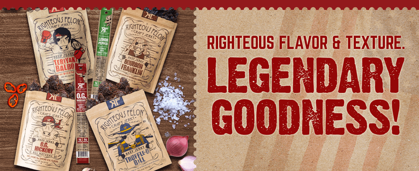 Righteous Felon Savory Beef Jerky Variety Gift Pack - Great Gifts for Men | Gluten Free, High Protein Healthy Snack | Bulk Beef, Pork, & Turkey Jerky Variety Snack Packs | The Savory 6 Pack Sampler