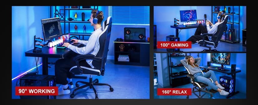 GTPLAYER Gaming Chair High Back Computer Chairs with Foot Rest for Adults, Ergonomic Height Adjustable Recliner Chair 300lbs with Linkage Armrest and Lumbar Support for Home Office, White