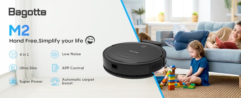 Bagotte Robot Vacuum and Mop Combo,5000Pa Robotic Vacuum with Schedule,4 in 1 Robotic Vacuum Cleaner, Quiet Slim,Self-Charging,Wi-Fi/Voice/App,Perfect for Pet/Hard Floors,/Carpet