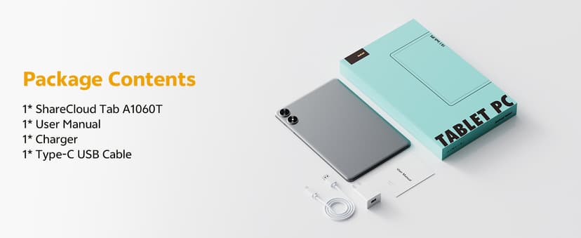 SHARECLOUD Android 16 Tablet 10.1 inch Tablet with Octa-Core Processor, 20GB RAM 128GB ROM 1 TB Expandable, 1280x800 HD IPS Touch Screen, GPS, 8H Battery, WiFi 6, BT 5.2, Dual Camera (Gray)