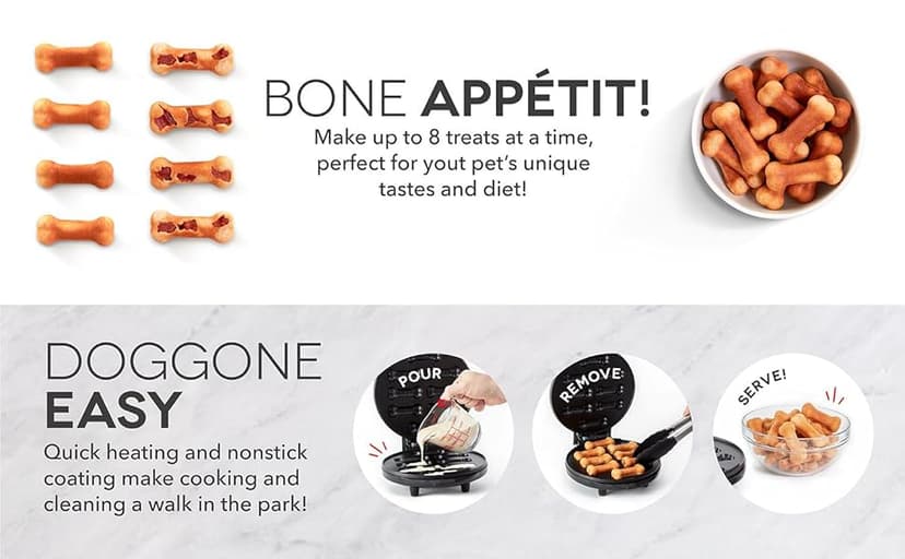 DASH Dog Treat Maker, 8-Bones, Non-Stick, Homemade Dog Snacks with Pet Approved Recipes - White