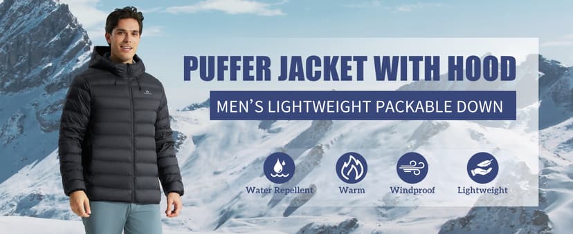 Pioneer Camp Men's Down Puffer Jacket with Hood Lightweight Packable Warm Insulated Thermal Puffy Winter Coat Ski Travel