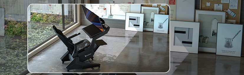 Zero-Gravity Gaming & Office Chair with Dual Monitor Arm, Mobile Reclining Workstation for Home Office and Ergonomic Gaming Setup
