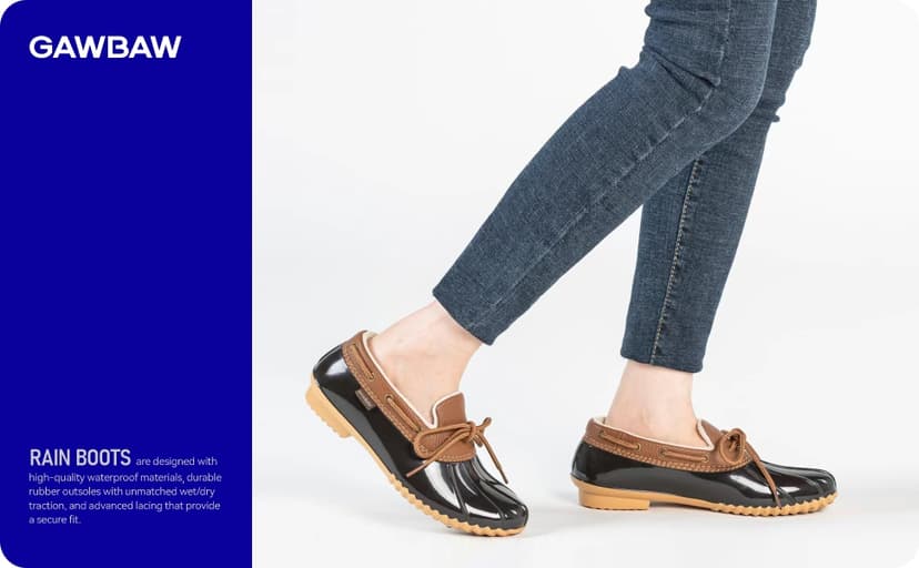 GAWBAW Flat Duck Shoes for Women - Slip On Waterproof Winter Ankle Rain Boots Short Garden Shoes