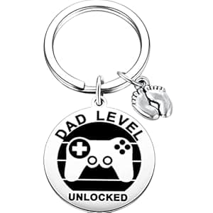 MIXJOY New Expecting Dad First Time Father's Day, Dad Unlocked Keychain with Baby Footprint Charm