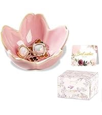 Purple Flower Jewelry Dish Glass Ring Dish Jewelry Tray Cute Vanity Organiser Room Decor Aesthetic Nightstand Bathroom Decor Trinket Dish Ring Holder Valentine's Friendship Birthday Gifts for Women