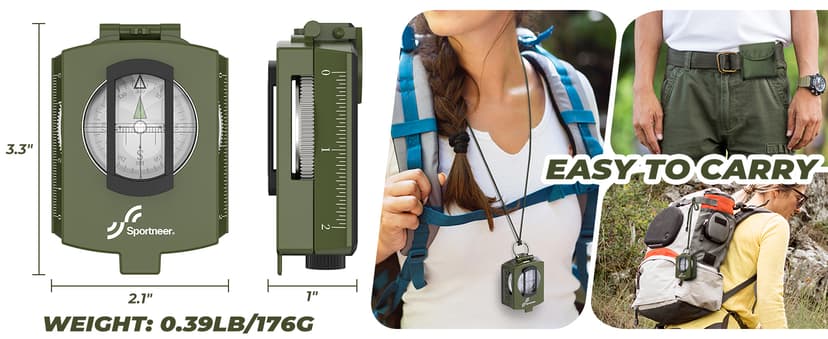 Sportneer Compass: Accurate Durable Lightweight Orienteering Compass with Strap and Carrying Case, Glow in The Dark Waterproof Hiking Essentials for Camping Backpacking, Best Survival Gifts for Kids