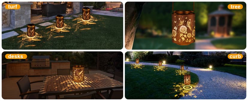Hummingbird Solar Lanterns Garden Decor Birthday Gifts for Women Mon Grandma Metal Hanging Solar Lights Waterproof Outdoor Decoration for Outside LED Lanterns for Yard Patio Lawn Pathway Landscape