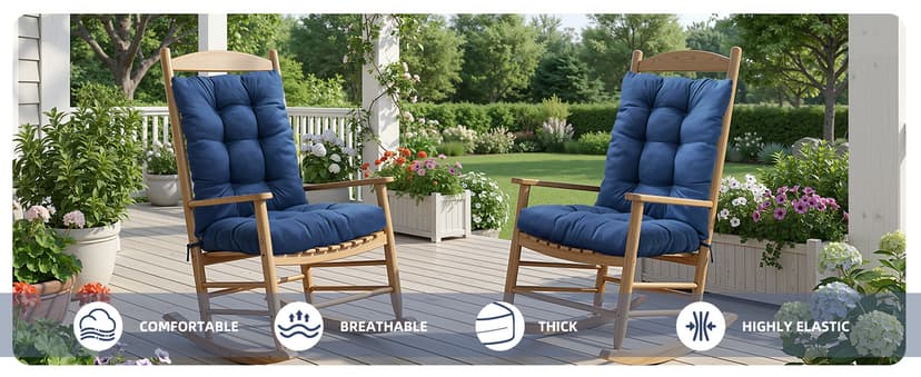 1 Pack Patio Chair Cushion, Rocking Chair Cushion Overstuffed Seat Back Cushion Pad for Outdoor Indoor, Navy Blue