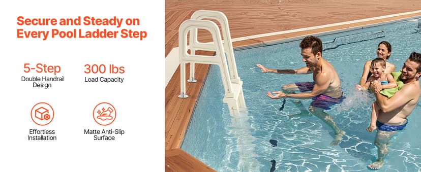 VEVOR Swimming Pool Ladder, 75°Inclined 5-Step Double Handrails Stair, Non-Slip Heavy Duty Steps, Load Capacity 300 lb, for 48-54 in Inground & Above-Ground Pools of Any Deck Surface Indoor & Outdoor