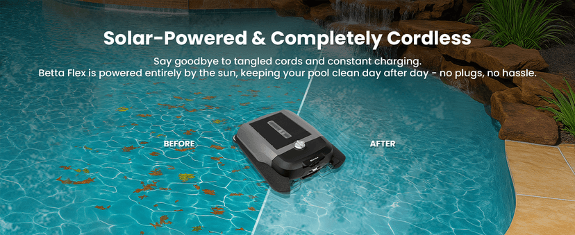 Betta Flex Solar-Powered Robotic Pool Skimmer – Cordless with Dual Cleaning Modes, Soft-Touch Pool Protection. Compatible with Infinity Edge, In-Ground & Above-Ground Pools (Blue)