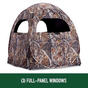 HuntRite Deluxe 4-Panel Spring Steel Hunting Blind; 2 Person Ground Tent for Deer and Turkey Season