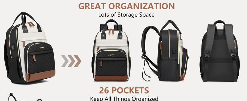 Laptop Backpack for Women Bag - 15.6 inch Work Travel Backpack with USB Charger College Bookbag Waterproof Business Computer Backpack Anti-theft Casual Backpacks for Nurse Teacher Beige Black Brown