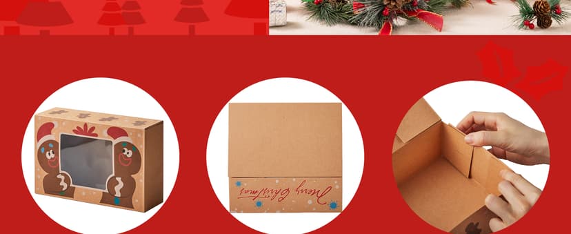 JOYIN 24 PCS Christmas Cookie Gift Baking Box 8.75" x 5.75" x 2.75” with Window Auto-Popup, Xmas Holiday Treat Boxes Containers with Tags for Party Favor Pastries, Cupcake, Brownies, Donut Gift-Giving