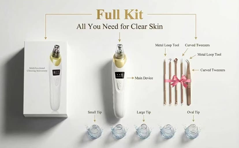 2026 Pore Vacuum, USB Rechargeable Blackhead Remover Vacuum,3 Levels Adjustable Pore Vacuum Blackhead Remover, with 5 Suction Power,6 Probes,Face Vacuum Pore Cleanser for Women & Men-Gold