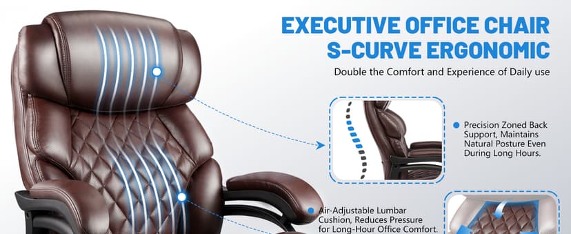 800LBS Big and Tall Office Chair for Heavy People, Heavy Duty Executive Chair with High Back, Extra Wide Seat and Adjustable Lumbar, Large Computer Desk Chair Comfortable for Home Office (Brown)
