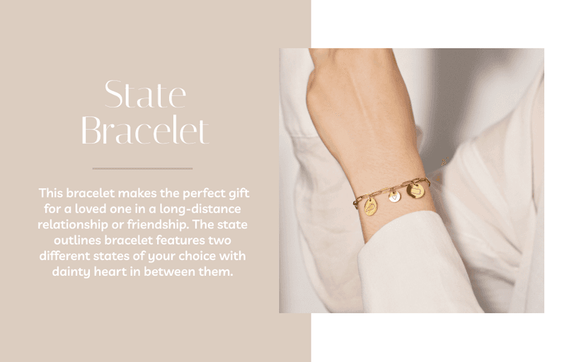 Long Distance Friendship Bracelet with State Engraved Charm, Custom Handmade Mom Jewelry for Best Friend, Birthday Gifts for Her – P-CBR-LDS