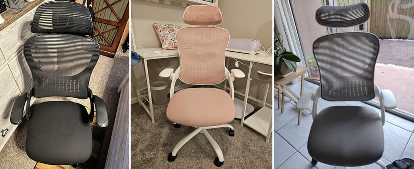 Sweetcrispy Home Office Desk Chair, Ergonomic High-Back Mesh Rolling Work Computer Chairs with Wheels and Adjustable Headrests, Comfortable Lumbar Support, Comfy Flip-up Arms for Bedroom, Study, Grey