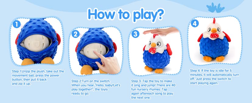Baby Crawling Toys 40 Songs, USB Rechargeable Moving Toy for Tummy Time, Sensory Play & Baby Shower & 1 Year Old Gifts SAIMAND Baby Toys 12+ Months-Musical Moving Plush Chicken with Voice Replay B0GZ2SP7WS