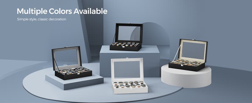 SONGMICS SONGMICS Watch Box, 12-Slot Watch Case Organizer with Large Glass Lid, Removable Pillows, Gift for Loved Ones, Black Synthetic Leather, Gray Lining UJWB12BK