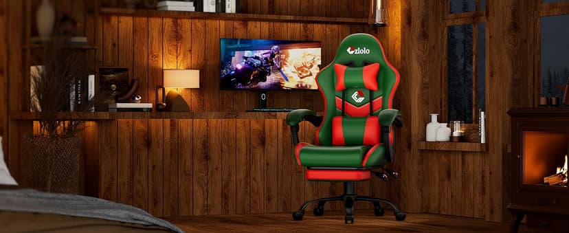 Czlolo Gaming Chair, Lumbar Support Massage Computer Chair, High Back Gamer Chair, with Footrest and Headrest, Lumbar Pillow, Recline, Wide Seat, Gaming Chairs for Christmas/Birthday Gifts, Green