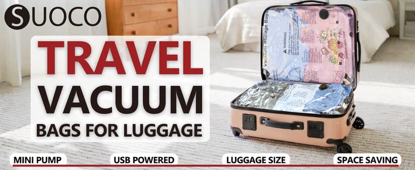 SUOCO Travel Vacuum Bags with Portable Electric Pump, 12 Combo (4L/4M/4S) Compression Packing Seal Cubes for Clothing Suitcase Luggage Organizer, Space Saver Clothes Storage Bags