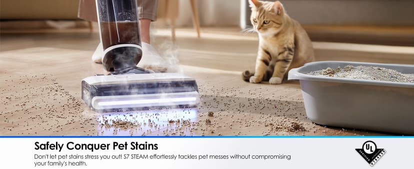 Tineco Floor ONE S7 Steam Cordless Wet Dry Vacuum Steam Mop All-in-One, Floor Washer for Sticky Mess Clean Up on Hard Floors with Digital Display, Self-Cleaning, Edge Cleaning, Safe for Kids & Pets