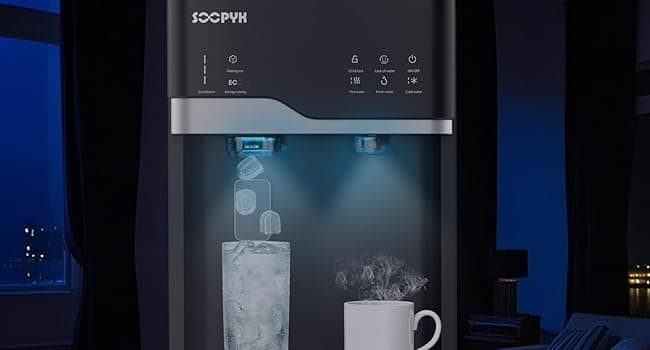 Self Cleaning Hot and Cold Bottom Load Water Cooler Dispenser with Ice Maker 5 Gal Built-in Bullet Ice Maker 22lbs Daily Capacity Black