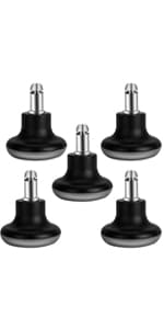 Bell Glides Replacement Office Chair Feet Swivel Caster Wheels to Fixed Stationary Castors, Short Profile with Separate Self Adhesive Felt Pads Black 5pcs