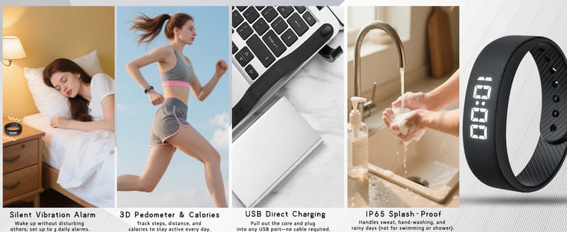 Gosasa Lightweight LED Digital Sport Watch Waterproof Fitness Tracker with Calorie Counter, Pedometer, Vibrating Alarm, USB Rechargeable Silicone Wristband for Men Women (Black)