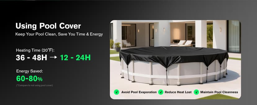 Electric Pool Heat Pump, 30,000 BTU Pool Heater, 8000 Gallons, WiFi Control, Titanium Heat Exchanger, Smart Inverter, for Above Ground and Inground Pools, 120V