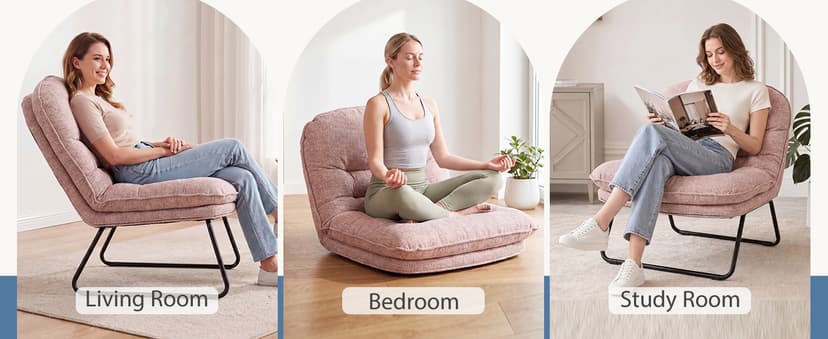 DUMOS Comfy Saucer Chair,PU Leather Foldable Chairs for Bedroom, Living Room, Dorm & Gaming, Small Foldable Fashion Floor Chair with Back Support for Small Spaces Adults, Dark Pink